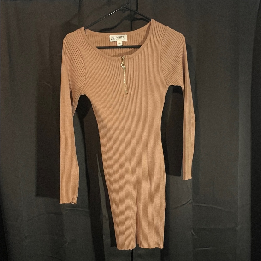 SHEIN Ribbed Brown Long Sleeve Dress